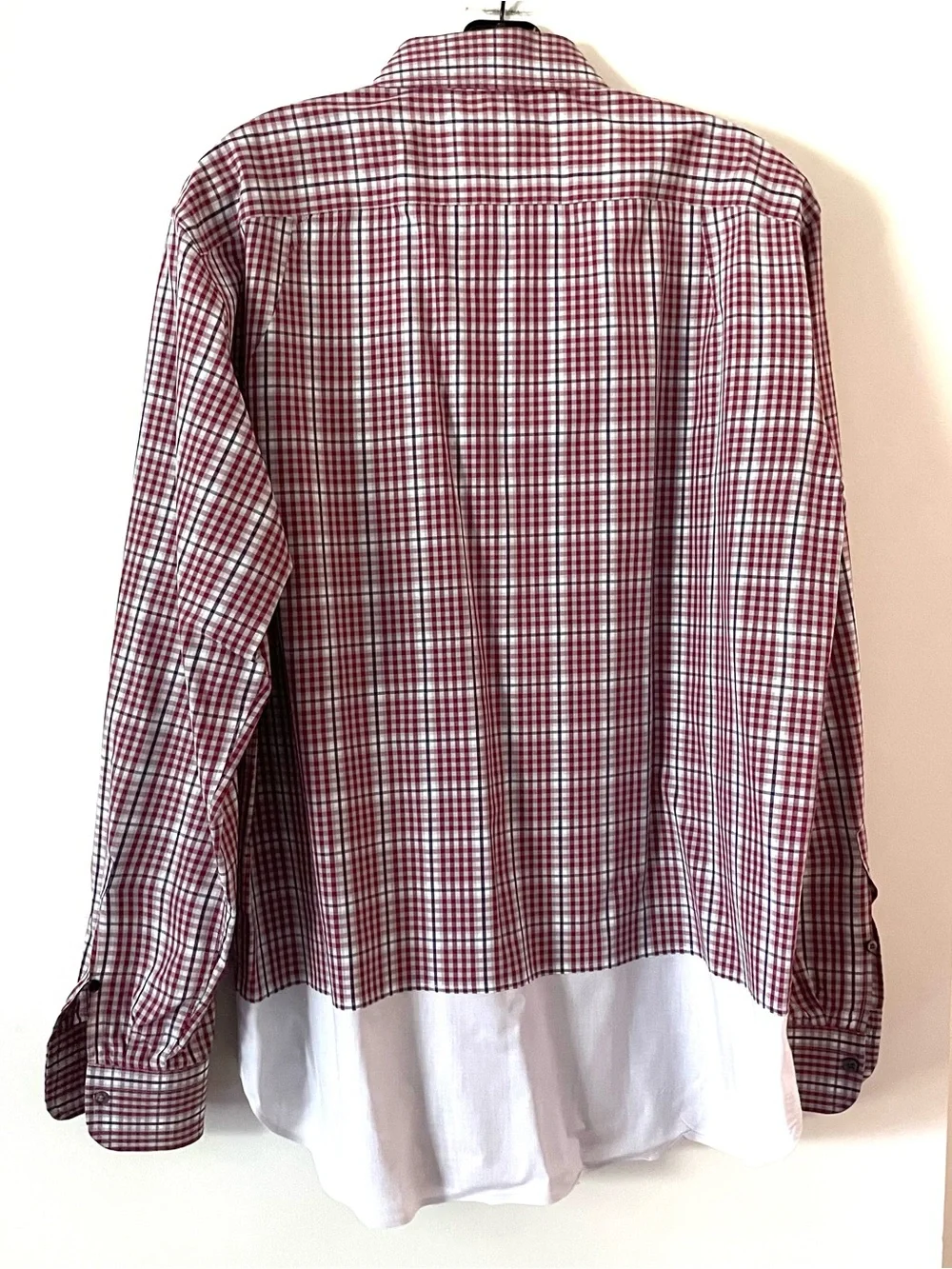 Ermenegildo Zegna Size Large Red Check Men's Button Down Dress Shirt Pocket READ